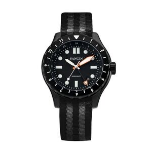 Sangin Instruments Professional Midnight Matte DLC GMT - Bond Expedition Strap